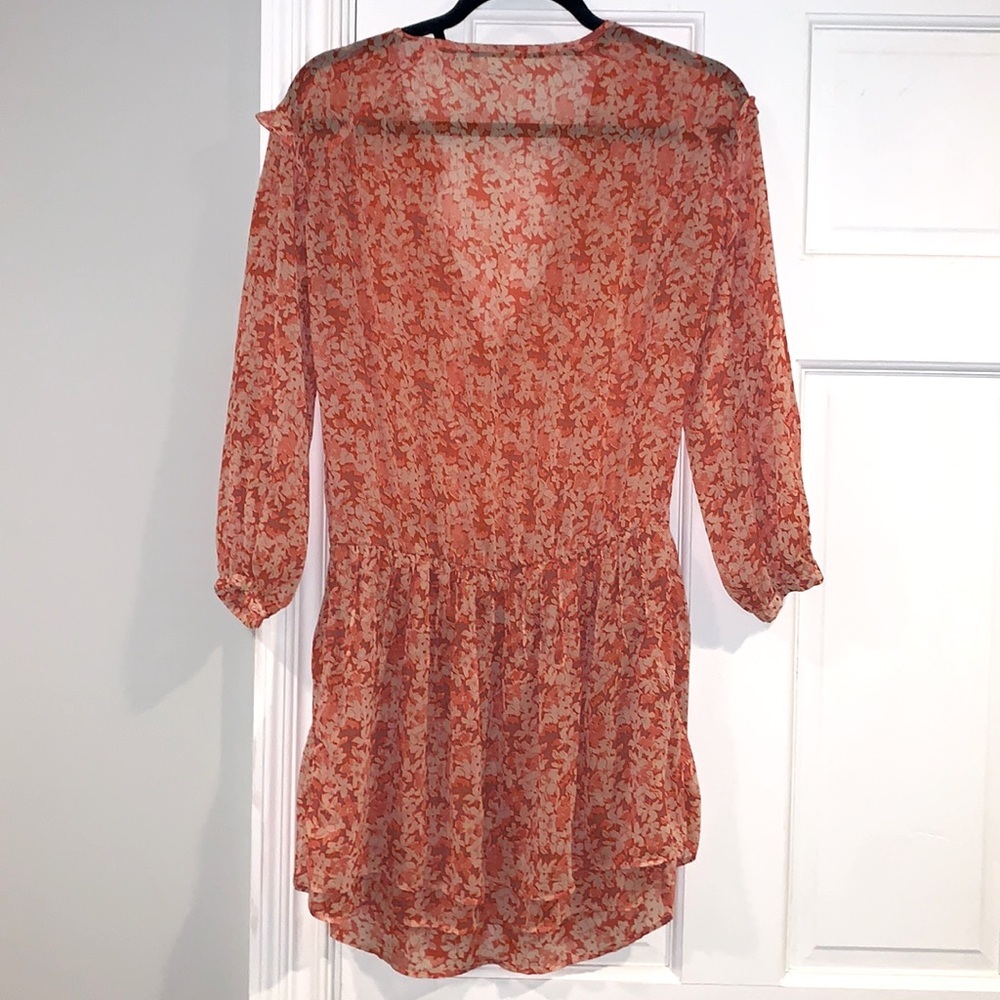 Zara Sheer Floral Tie Neck Ruffle Dress Orange/Cream Size XS - Picture 8 of 10